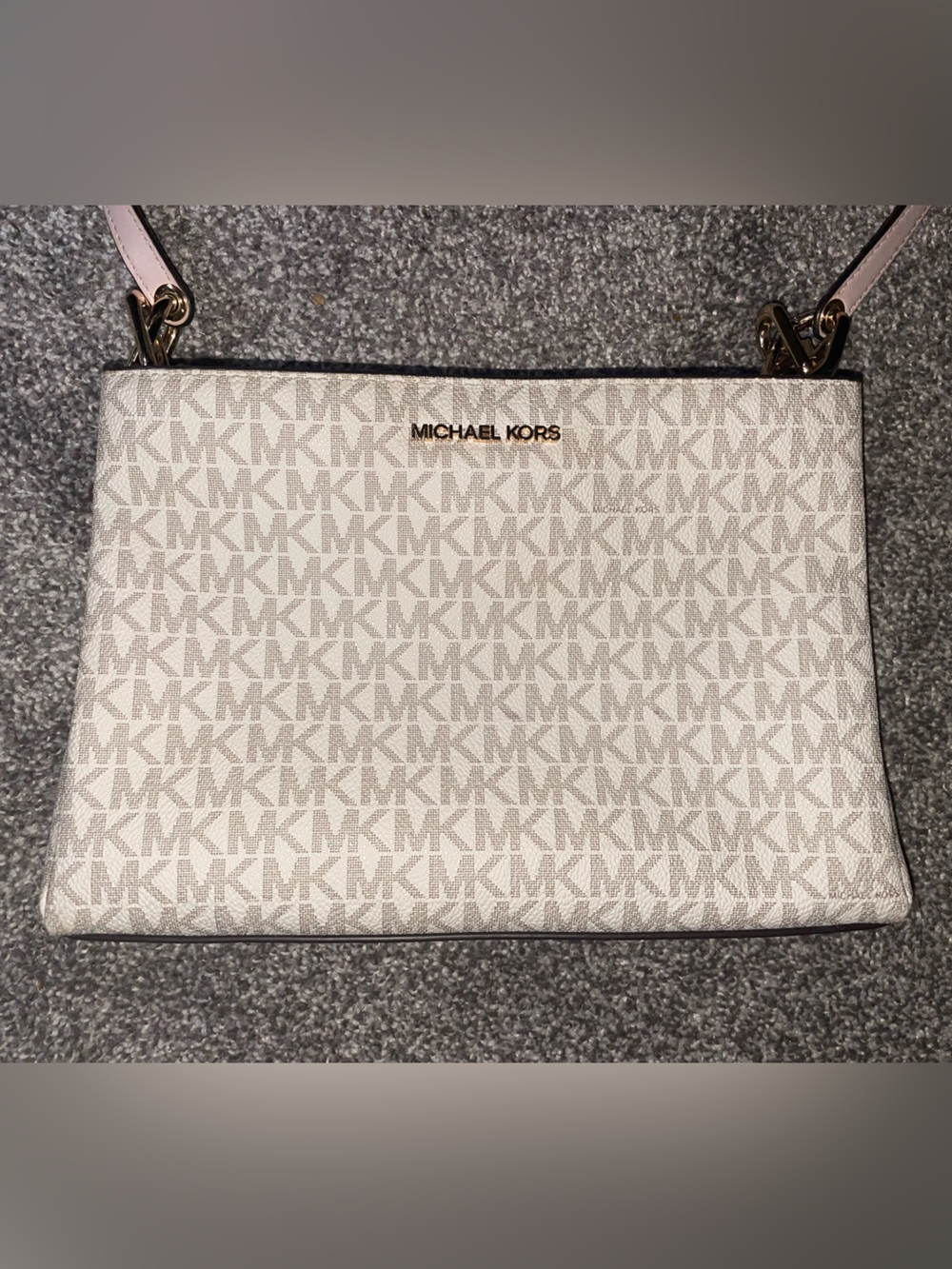 Michael Kors Cream MK Logo Crossbody with Blush Strap
